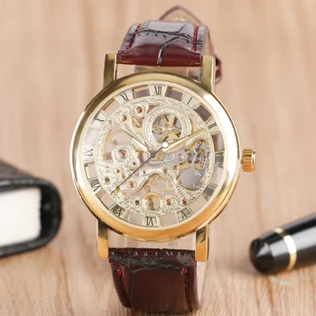 Hand Winding Mechanical Wristwatch Luxury Winner 4 types Available Skeleton Dial Men Women Watch