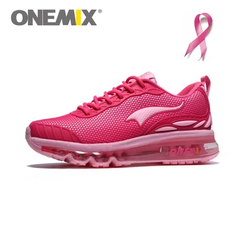 Onemix Women Running Shoes Pink Ribbon Sports Breathable Mesh Sneaker Breast Cancer Shoe Zapatos