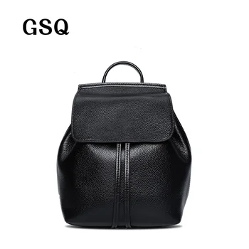 GSQ Genuine Leather Women Backpack Fashion Bucket Backpack Hot Promotion Famous Designer Girl School Bag Women Travel Bag