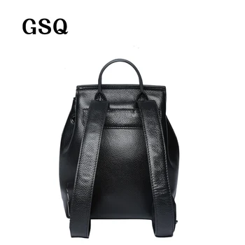 GSQ Genuine Leather Women Backpack Fashion Bucket Backpack Hot Promotion Famous Designer Girl School Bag Women Travel Bag