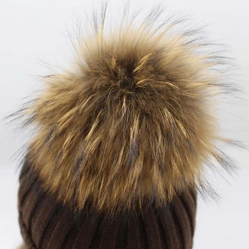 Real Raccoon Fur Pompom Knitted Hat Women Winter Hat Casual Fashion Bonnet Cloth Warm Skullies Beanies Female Cap 3067