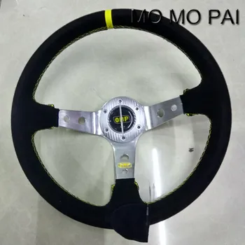 Nubuck leather steering wheel car / 14 inch racing wheel / Universal steering wheel new silver
