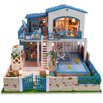 DIY dollhouse cabin diy light miniature from the stars model birthday gifts