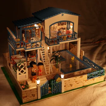 DIY dollhouse cabin diy light miniature from the stars model birthday gifts