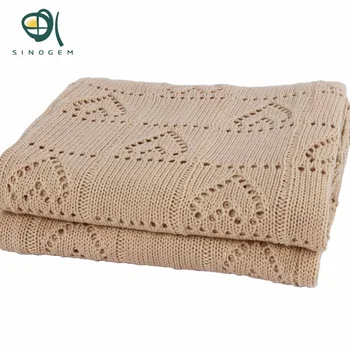 Sinogem 130x170cm Heart Shaped Knitted Blanket Acrylic Solid Blanket Weave Tippet For Living Room Sofa Bed Cover