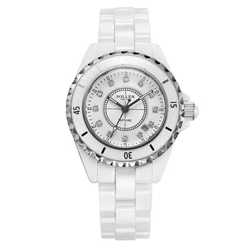2016 new SOLLEN authentic quartz watch female models female white ceramic watches waterproof diamond ultra slim