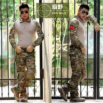 Tactical Camouflage Military Uniform Clothes Suit Men US Army Multicam Hunting Militar Combat Shirt + Cargo Pants Knee Pads