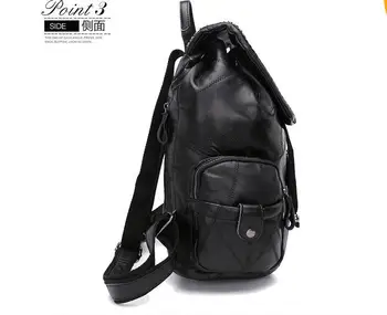 2017 preppy style lady sheepskin backpack genuine leather rivet school bag patchwork European & American style casual backpack