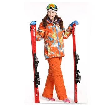 Dropshipping Waterproof Sportwear Female Ski Suit Women Winter Ski wear Top Hoodie Jacket Strap Pants snow jacket and pants