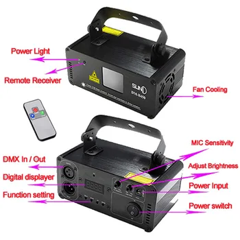 New IR Remote DMX 512 Mini 400mW RGB Full Color Laser Stage Lighting Scanner DJ Dance Party Show Projector Lights DM-RGB400