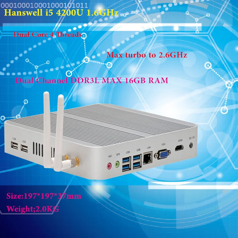 HRF intel Hanswell I5 4200U Intel HD Graphics 4400 Fanless I5 Barebone Mini Pc Windows 7 win8 win10 4K VGA HDMI Mini Nettop Htpc