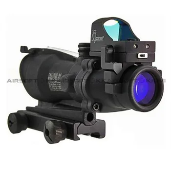 ACOG red dot rifle scope airsoft 4x32 C Crosshair Optic Fibre scope with 4 MOA sight (Black)