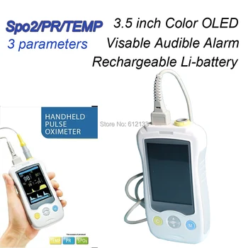 CE ISO Handheld Pulse Oximeter with Temperature SPO2 Blood Oxygen Monitor with Rechargeable Battery