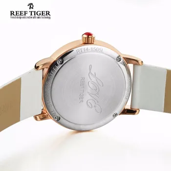Reef Tiger/RT Elegant Charms Ladies Watches for Women with Swiss Quartz Crystal Diamonds Silk Mix Leather Strap Watch RGA1563