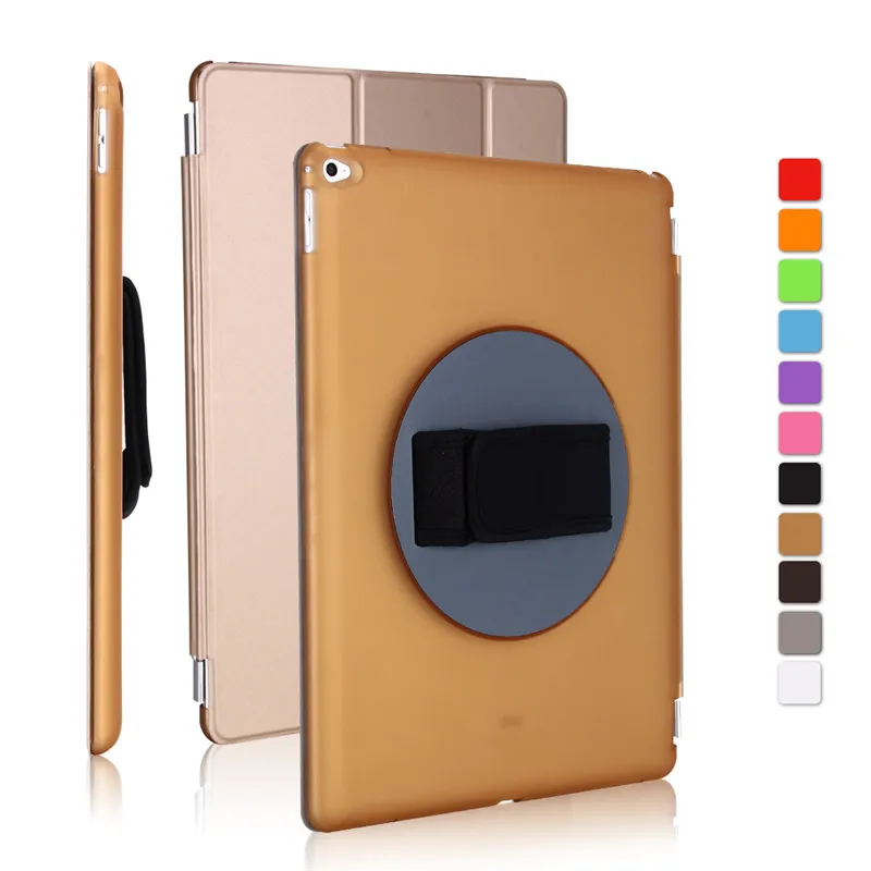 For apple ipad pro 12.9 funda smart cover pu leather with 360 degree handheld back case color gold magnetic wake up sleep