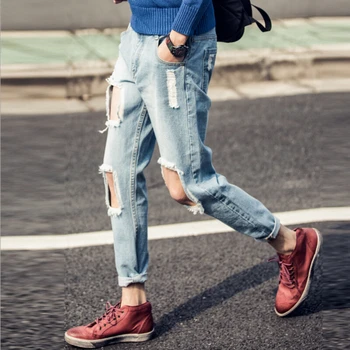 Jeans Men Ripped Korean Hip Hop Fashion Harem Pants Cool Mens Homme 2017 Denim Biker Robin Jeans Men Hole Jean Plus Size 28-36