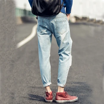 Jeans Men Ripped Korean Hip Hop Fashion Harem Pants Cool Mens Homme 2017 Denim Biker Robin Jeans Men Hole Jean Plus Size 28-36