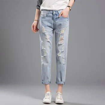 Uwback Ripped Jeans For Women 2017 New Summer Boyfriend Jeans Mujer Ripped Washed Holes Big Size Women Denim Harem Pants TB1354