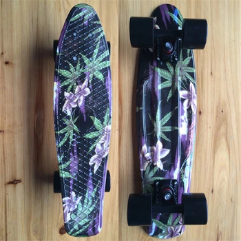 CHI YUAN Leaves and Floral Printed Mini Cruiser Plastic Skateboard 22