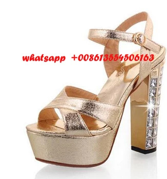 New fashion super high thick heels woman sandal 2017 sexy open toe platform wedding shoes gold silver high heel shoes