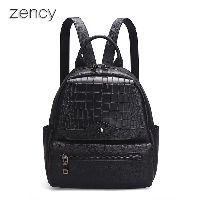 Zency Summer Small Backpack Soft Genuine Leather Women's Backpacks Ladies Young Girl's Bags Top Layer Cowhide School Bag Mochila