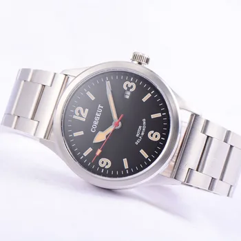41mm Corgeut Wristwatches SS Case Black Dial Date 20ATM Miyota 2815 Automatic Men's Watch Relogio Masculino