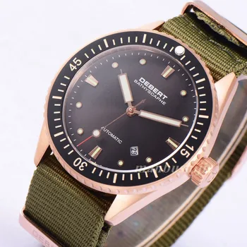 43mm DEBERT Watches RoseGold Case Black Ceramic Bezel Nylon Strap Miyota Automatic Mens Watch Relogio Masculino