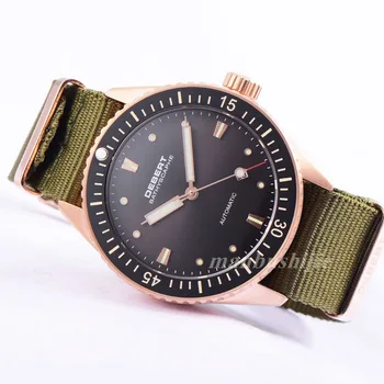 43mm DEBERT Watches RoseGold Case Black Ceramic Bezel Nylon Strap Miyota Automatic Mens Watch Relogio Masculino