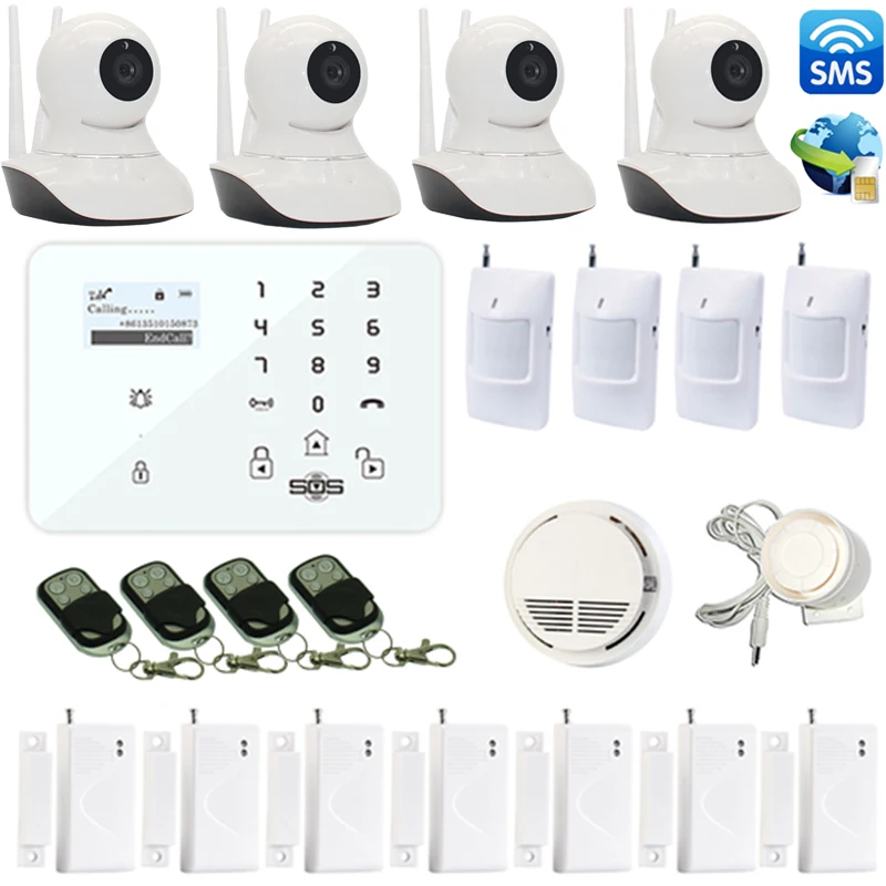WIFI Camera Baby Monitor GSM/3G IP Camera Alarm SMS 720P HD GSM Home Burglar System Panel Smoke Detector Remote Control W12L