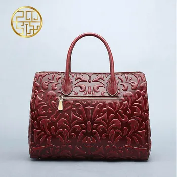 Genuine Leather women bag Pmsix New China wind embossed leather handbag Fashion retro Messenger bag Killer bag