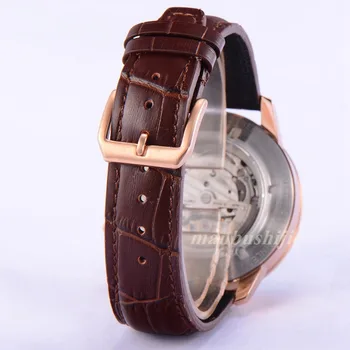 44.5mm RoseGold Case Debert Silver Dial Luminous Leather Straps Miyota Mens Automatic Watch Relogio Masculino