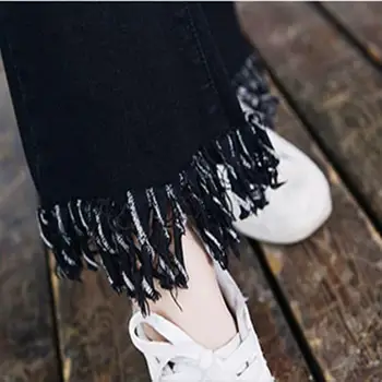 The new 2017 nine points jeans female bootleg tassel cultivate one's morality