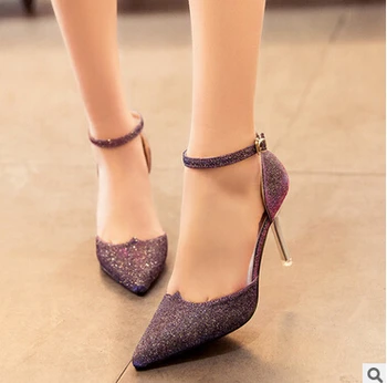 2017 new spring and summer wedding shoes fine with sequins side empty pointed high-heeled sandals party shoes pump WY018