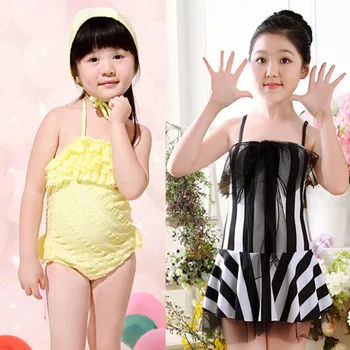 2016 New Pure Color Black White Stripe Lace Suit Girls Kid Swimwear Swimsuit Bikini Skirts Promotion