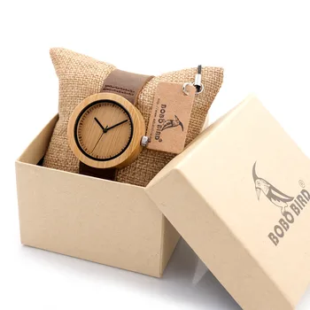 BOBO BIRD Casual Round Bamboo Wooden Watches Japan Movement Quartz Watches with Real Leather strap for Women in Gift Box