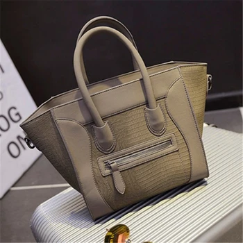Women's Leather Handbags 2017 Solid Color Shoulder Bags For Women Messenger Bags Casual Tote Big Size Smile Bag Trapeze Bag