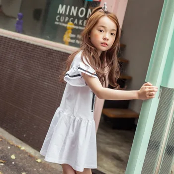 2017 New Spring Girls Preppy Style Cotton Dress Kids Letters Dress Baby Numbers Dresses Children Brand Dress ,2-14Y