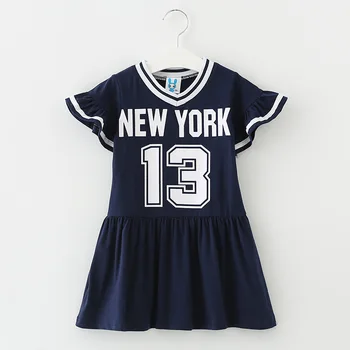 2017 New Spring Girls Preppy Style Cotton Dress Kids Letters Dress Baby Numbers Dresses Children Brand Dress ,2-14Y
