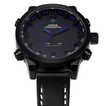 Luxury Brand North Fashion Mens Watches Double Movement Alarm Clock Quartz Wrist Watch relogio masculino PU Leather Sports reloj