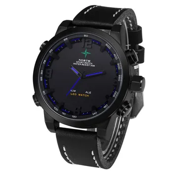 Luxury Brand North Fashion Mens Watches Double Movement Alarm Clock Quartz Wrist Watch relogio masculino PU Leather Sports reloj