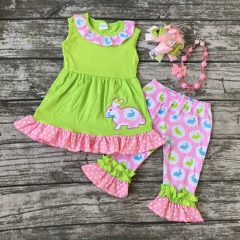 Baby girls spring summer clothing girls ruffles clothes easter boutique outfits baby bunny easter party outfits with accessories