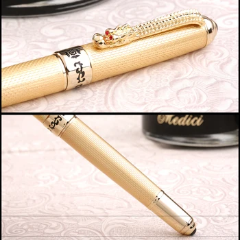 Jinhao 1000 Luxury Silver and Gold Dragon Clip Fountain Pen with Original Box Gift Pens