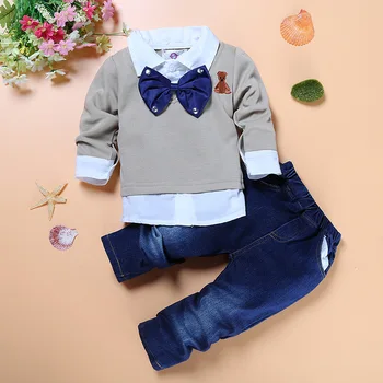 Gentleman boy sets 2016 Spring Autumn style, Baby boy Clothes Suit, Long Sleeve T-shirt + Pants 2 piece Clothing Set