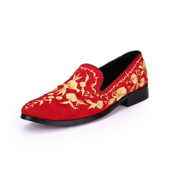 2017 Luxury Fashion New Floral Embroidered Chinese Style Shoes Slip On Mens Loafers Leather Wedding Shoes Flat Plus Size 38-46