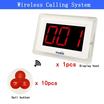 TIVDIO Wireless Restaurant Equipment Calling Paging System 1 Receiver Display Host+10 Call Transmitter Button Pager 433MHz F9405