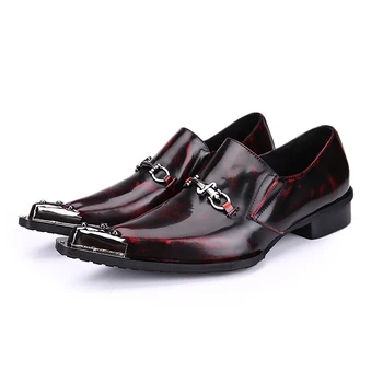 Choudory Luxury Shoes Mens Red Leather Dress Shoes Patent Leather Prom Shoes Studded Mens Spiked Loafers