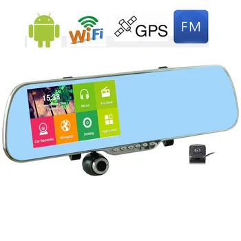 5 Inch Android 4.2 Car Rearview Mirror WiFi GPS Navigation Dual Lens Rear view Full HD 1080P With GPS Tracker Car DVR Camera