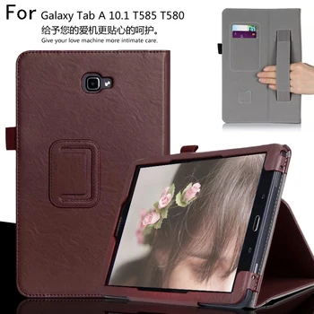 For Samsung Galaxy Tab A 10.1 T585 T580 10.1 inch Tablet Luxury Leather Card Wallet Hand Strap Stand Case Cover + Film +Pen