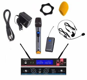 STARAUDIO Pro PA 2 Channel Wireless DJ UHF Dual Handheld & Headset Microphones Digital Display Mic SMU-0202A+B