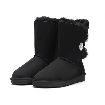 2016 winter Genuine Leather Women boots fur snow boots sheepskin female Ankle boots winter warm flat boots